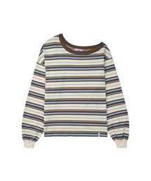 ワンショルダー ストライプ Tシャツ (クリーム)