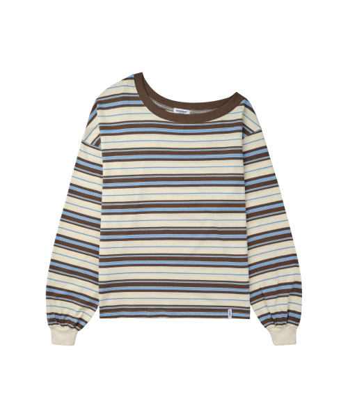 MELLOTORY（メロートリー）の「ワンショルダー ストライプ Tシャツ (クリーム)（Tシャツ/カットソー・レディース・クリーム・FREE）」の5枚目の写真