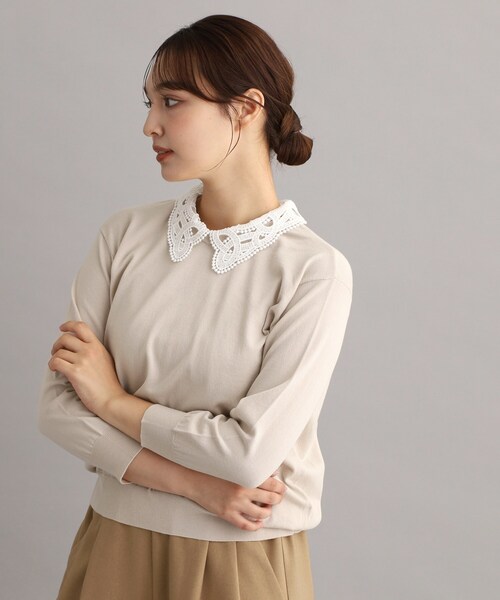 LAURA ASHLEY(ローラアシュレイ)の「【衿取外し可/強撚加工/洗える】レース衿付きプルオーバーニット(ニット/セーター・レディース・アイボリー/ボルドー/グレー/ブラック・38/40)」の9枚目の写真