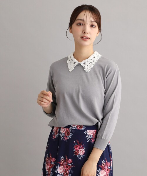 LAURA ASHLEY(ローラアシュレイ)の「【衿取外し可/強撚加工/洗える】レース衿付きプルオーバーニット(ニット/セーター・レディース・アイボリー/ボルドー/グレー/ブラック・38/40)」の5枚目の写真