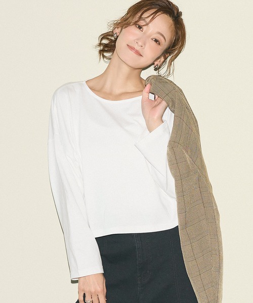 coca(coca)(コカ)の「ワイドスリーブクロップドロンT【西山茉希様着用】(Tシャツ/カットソー・レディース・ブラック/ホワイト・M/L)」の2枚目の写真