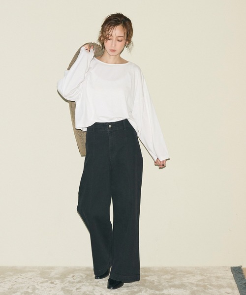 coca(coca)(コカ)の「ワイドスリーブクロップドロンT【西山茉希様着用】(Tシャツ/カットソー・レディース・ブラック/ホワイト・M/L)」の3枚目の写真