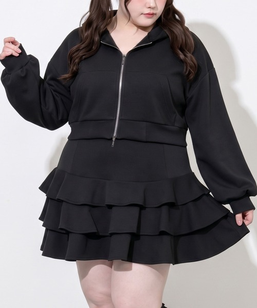 DearMyLoveWhip(ディアマイラブホイップ)の「バックリボンスウェットパーカー&ティアードミニスカートセットアップ【4Lー6L】(セットアップ・レディース・アイボリー/グレー/ブラック・5L/4L/6L)」の3枚目の写真