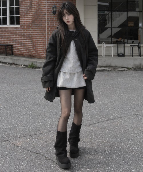 Aelina（エリナ）の「フード付きミドル丈ラグランスリーブメルトンコート（その他アウター・レディース・チャコールグレー・FREE）」の5枚目の写真
