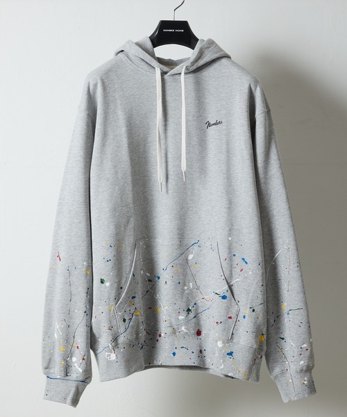 NUMBER (N)INE（ナンバーナイン）の「HAND PAINTED FIRM COTTON LIGHT SHORT PILE PULLOVER SWEAT HOODIE / ハンドペイント ファーム コットン ライト ミニ裏毛 ワンポイント ロゴプリント スウェット プルオーバー パーカー（パーカー・メンズ・グレー/ブラック/グレー系その他2/ブラック系その他2・L/M/XL）」の18枚目の写真