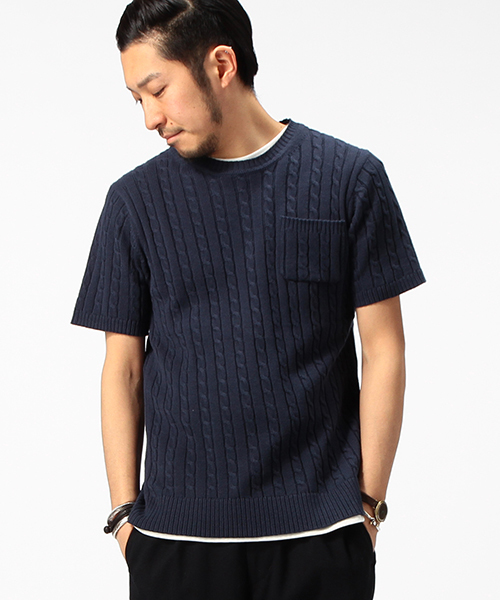 B:MING by BEAMS(ビーミングバイビームス)の「ビーミング by ビームス / ケーブルポケットクルー半袖ニット(ニット/セーター・メンズ・チャコールグレー/ベージュ/ネイビー/オフホワイト・MEDIUM/SMALL/X-LARGE/LARGE)」の4枚目の写真