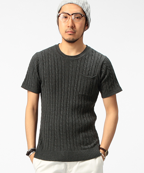 B:MING by BEAMS(ビーミングバイビームス)の「ビーミング by ビームス / ケーブルポケットクルー半袖ニット(ニット/セーター・メンズ・チャコールグレー/ベージュ/ネイビー/オフホワイト・MEDIUM/SMALL/X-LARGE/LARGE)」の2枚目の写真
