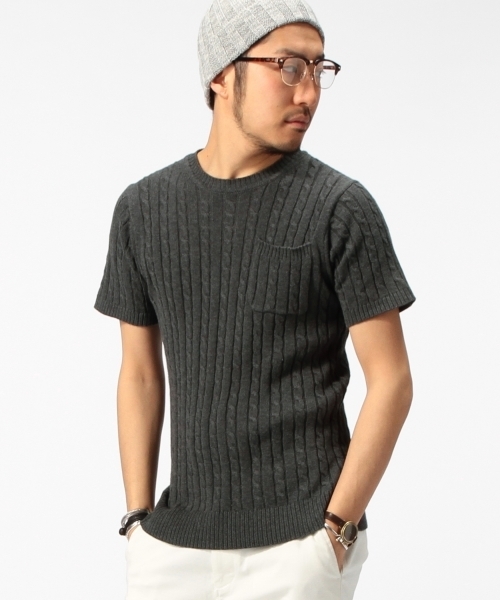 B:MING by BEAMS(ビーミングバイビームス)の「ビーミング by ビームス / ケーブルポケットクルー半袖ニット(ニット/セーター・メンズ・チャコールグレー/ベージュ/ネイビー/オフホワイト・MEDIUM/SMALL/X-LARGE/LARGE)」の5枚目の写真