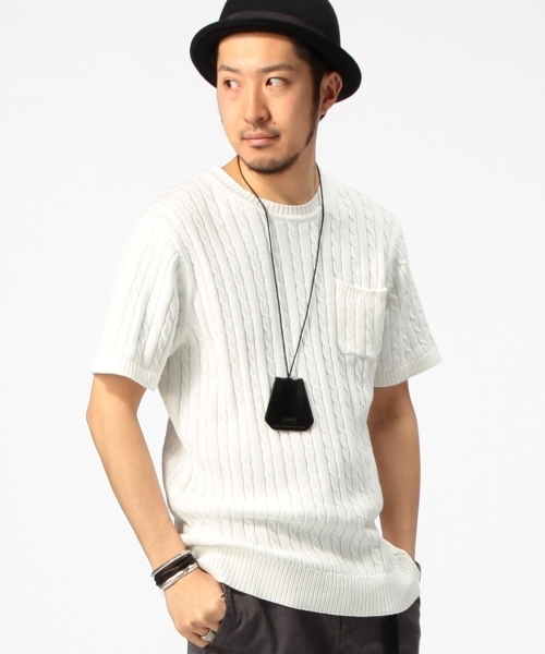 B:MING by BEAMS(ビーミングバイビームス)の「ビーミング by ビームス / ケーブルポケットクルー半袖ニット(ニット/セーター・メンズ・チャコールグレー/ベージュ/ネイビー/オフホワイト・MEDIUM/SMALL/X-LARGE/LARGE)」の6枚目の写真