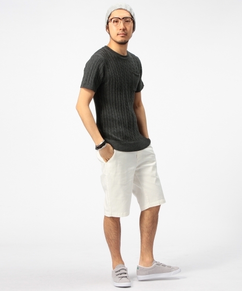 B:MING by BEAMS(ビーミングバイビームス)の「ビーミング by ビームス / ケーブルポケットクルー半袖ニット(ニット/セーター・メンズ・チャコールグレー/ベージュ/ネイビー/オフホワイト・MEDIUM/SMALL/X-LARGE/LARGE)」の8枚目の写真