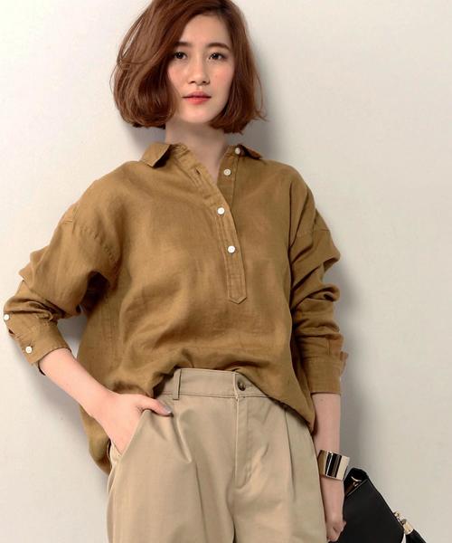美品 ユナイテッドアローズ 麻100％ リネン長袖シャツ カーキ 38 羽織り 美品 ユナイテッドアローズ 38 オーバーサイズ リネン100