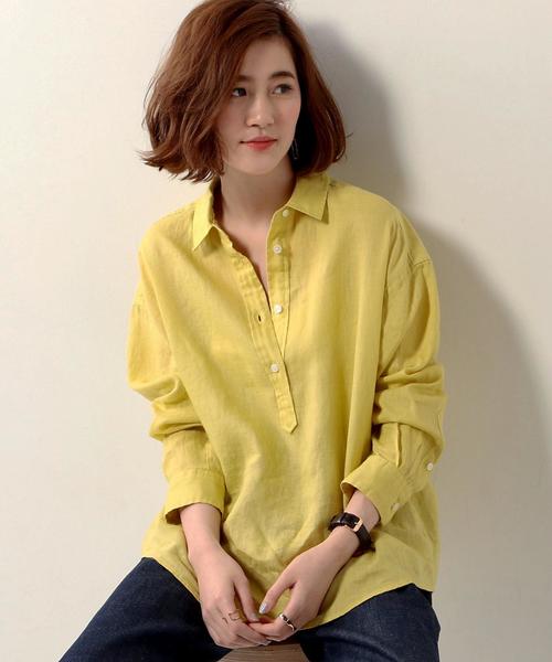 UNITED ARROWS(ユナイテッドアローズ)の「□UWMF リネン プルオーバー シャツ◆(シャツ/ブラウス・レディース・ホワイト/ブラウン/イエロー/ネイビー・FREE)」の4枚目の写真