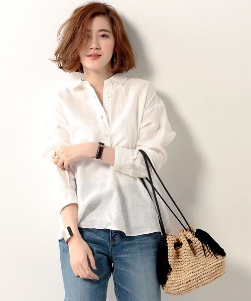 UNITED ARROWS(ユナイテッドアローズ)の「□UWMF リネン プルオーバー シャツ◆(シャツ/ブラウス・レディース・ホワイト/ブラウン/イエロー/ネイビー・FREE)」の13枚目の写真