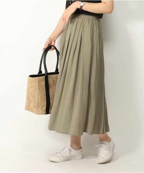 ikka(イッカ)の「レーヨン麻タックスカート(スカート・レディース・オリーブ/レッド/ネイビー/オレンジ・LARGE/MEDIUM)」の1枚目の写真