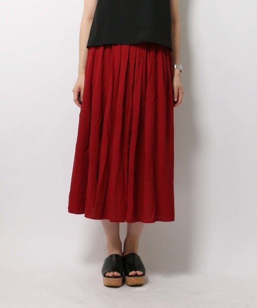 ikka(イッカ)の「レーヨン麻タックスカート(スカート・レディース・オリーブ/レッド/ネイビー/オレンジ・LARGE/MEDIUM)」の5枚目の写真