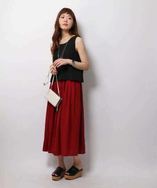 ikka(イッカ)の「レーヨン麻タックスカート(スカート・レディース・オリーブ/レッド/ネイビー/オレンジ・LARGE/MEDIUM)」の8枚目の写真