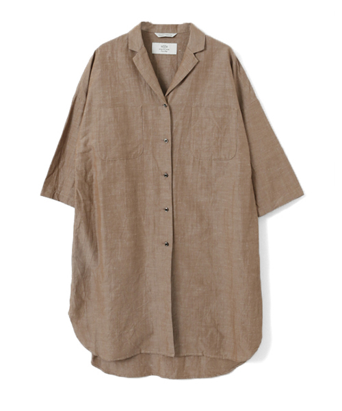 WORK NOT WORK URBAN RESEARCH（ワークノットワークアーバンリサーチ）の「WORK NOT WORK　コットンリネンシャンブレーシャツワンピース（シャツワンピース・レディース・ネイビー/ブラウン・MEDIUM）」の7枚目の写真
