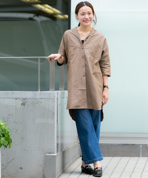 WORK NOT WORK URBAN RESEARCH（ワークノットワークアーバンリサーチ）の「WORK NOT WORK　コットンリネンシャンブレーシャツワンピース（シャツワンピース・レディース・ネイビー/ブラウン・MEDIUM）」の18枚目の写真