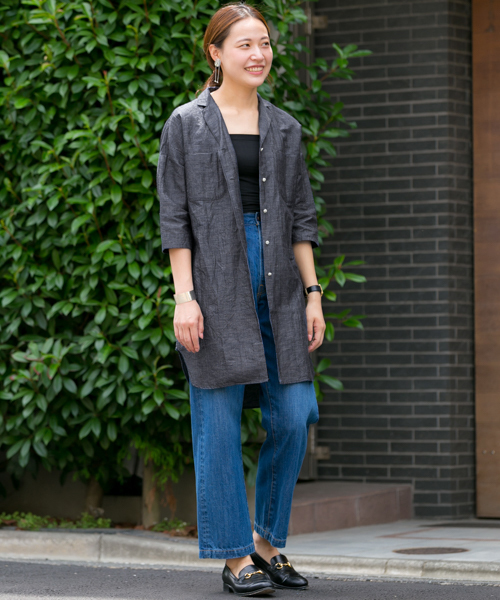 WORK NOT WORK URBAN RESEARCH（ワークノットワークアーバンリサーチ）の「WORK NOT WORK　コットンリネンシャンブレーシャツワンピース（シャツワンピース・レディース・ネイビー/ブラウン・MEDIUM）」の20枚目の写真