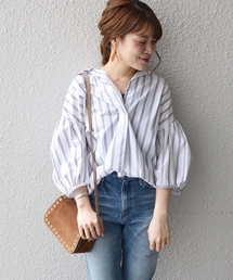 SHIPS for women | ギャザースリーブストライプビッグシャツ(シャツ/ブラウス)