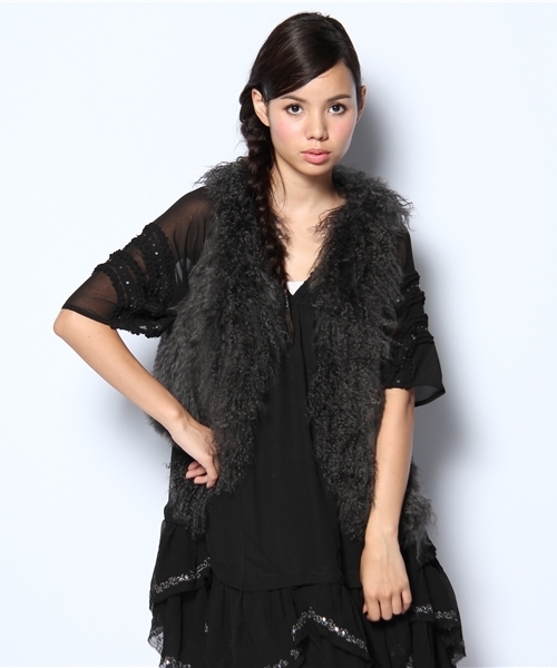 ROSE BUD（ローズバッド）の「(ROSE BUD JS FUR)RABBIT MONGOLIAN FUR VEST（ベスト・レディース・ブラック/ホワイト/グレー/タン・SMALL）」の4枚目の写真