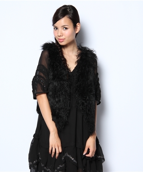 ROSE BUD（ローズバッド）の「(ROSE BUD JS FUR)RABBIT MONGOLIAN FUR VEST（ベスト・レディース・ブラック/ホワイト/グレー/タン・SMALL）」の3枚目の写真