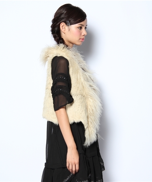ROSE BUD（ローズバッド）の「(ROSE BUD JS FUR)RABBIT MONGOLIAN FUR VEST（ベスト・レディース・ブラック/ホワイト/グレー/タン・SMALL）」の5枚目の写真