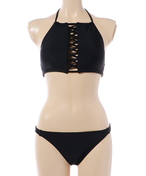 KOBE LETTUCE（コウベレタス）の「フロントレースアップハイネックデザインビキニ（水着・レディース・ブラック/カーキ/その他1/その他2/その他3・FREE）」の2枚目の写真