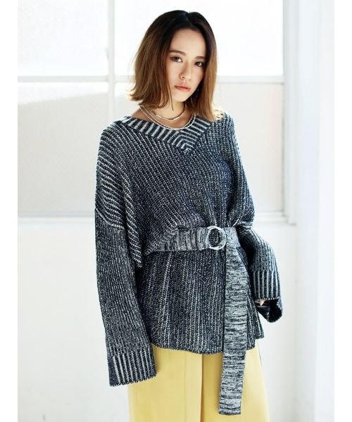 MURUA(ムルーア)の「ワイドVニットチュニック(ニット/セーター・レディース・ライトグレー/ピンク/その他1・FREE)」の8枚目の写真