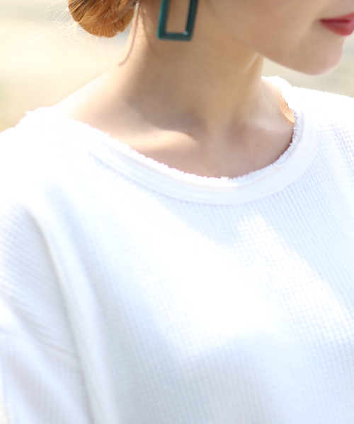 Bab Bou Jeloud（バブブージュルード）の「【WEB限定】やわらかワッフル生地使用◇ベルスリーブプルオーバー（Tシャツ/カットソー・レディース・ブラック/ネイビー/オフホワイト/カーキ/A/B・FREE）」の7枚目の写真