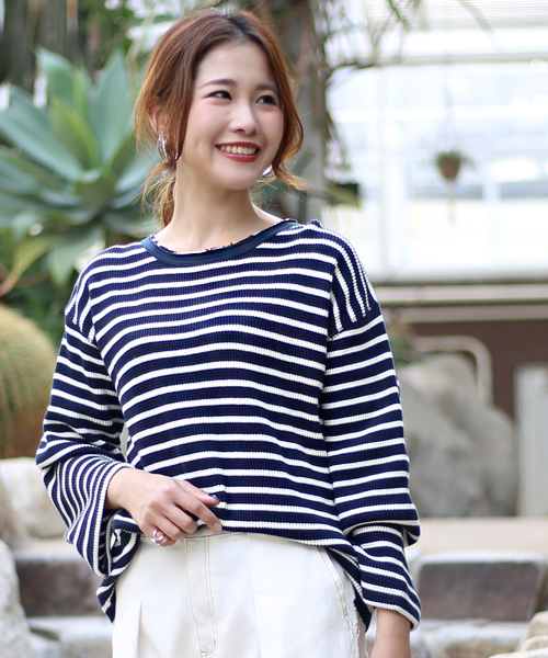 Bab Bou Jeloud（バブブージュルード）の「【WEB限定】やわらかワッフル生地使用◇ベルスリーブプルオーバー（Tシャツ/カットソー・レディース・ブラック/ネイビー/オフホワイト/カーキ/A/B・FREE）」の18枚目の写真