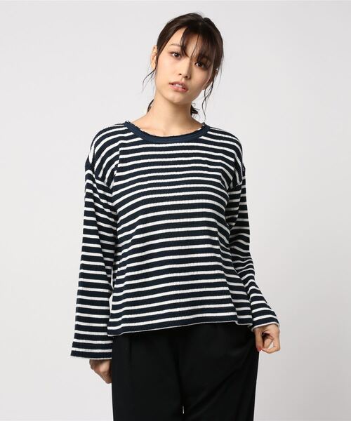 Bab Bou Jeloud（バブブージュルード）の「【WEB限定】やわらかワッフル生地使用◇ベルスリーブプルオーバー（Tシャツ/カットソー・レディース・ブラック/ネイビー/オフホワイト/カーキ/A/B・FREE）」の5枚目の写真