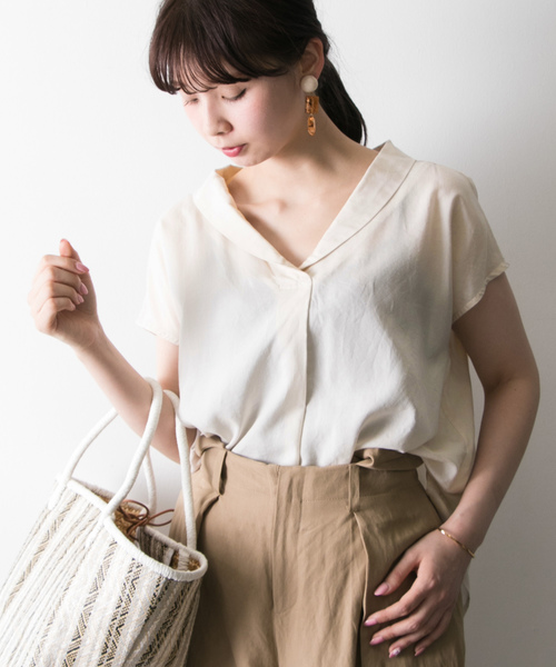 URBAN RESEARCH（アーバンリサーチ）の「テンセルタイプライターショールカラーブラウス（シャツ/ブラウス・レディース・オフホワイト/ブラック/チェック・FREE）」の10枚目の写真