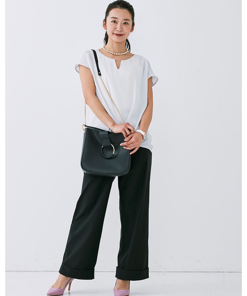 IEDIT（イディット）の「ＩＥＤＩＴ　歩くたびに空気が通る　涼やかパンツ　ワイドパンツ（その他パンツ・レディース・ブラック/アイボリー/ネイビー/ベージュ/カーキ・X-LARGE/XX-LARGE/SMALL/MEDIUM/LARGE）」の7枚目の写真