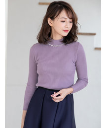 パールネックリブニット