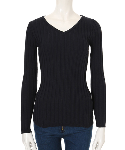 fifth（フィフス）の「Vネックリブニット（ニット/セーター・レディース・グレー/ブラック/サックスブルー/ネイビー/ピンク/カーキ/ベージュ・MEDIUM）」の6枚目の写真