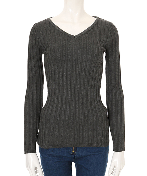 fifth（フィフス）の「Vネックリブニット（ニット/セーター・レディース・グレー/ブラック/サックスブルー/ネイビー/ピンク/カーキ/ベージュ・MEDIUM）」の3枚目の写真