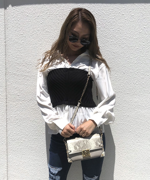 ENVYM（アンビー）の「バルーンスリーブドッキングＳＨ（シャツ/ブラウス・レディース・ホワイト/ブラック・FREE）」の2枚目の写真