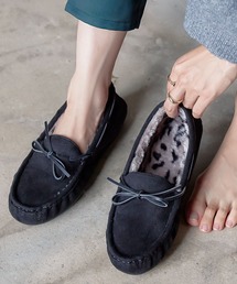 KOBE LETTUCE | 選べる[無地/レオパード柄] リボン紐ファーモカシンシューズ(モカシン/デッキシューズ)