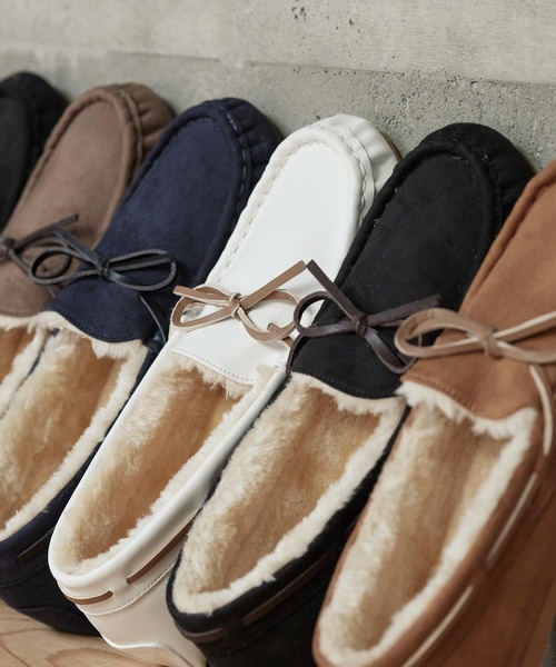 セール】リボン紐ファーモカシンシューズ（モカシン/デッキシューズ