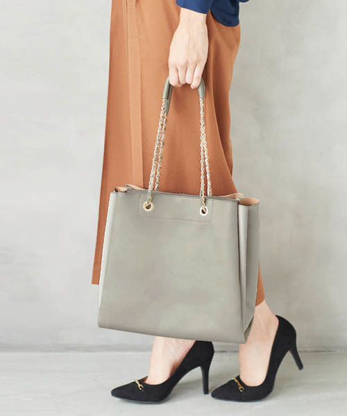 Pierrot（ピエロ）の「チェーンデザイントートバッグ（トートバッグ・レディース・ブラック/ベージュ/グレー・FREE）」の3枚目の写真