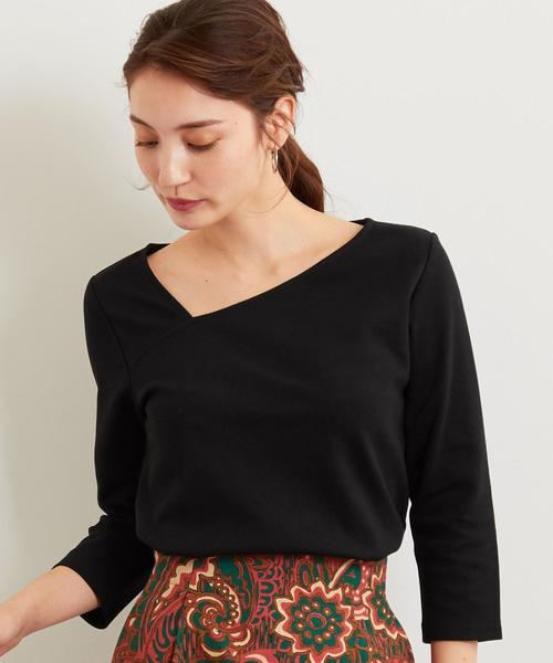 green label relaxing（グリーンレーベルリラクシング）の「FM ミラノポンチ カッティング カットソー ◆（Tシャツ/カットソー・レディース・ブラック/ナチュラル/マスタード・FREE）」の2枚目の写真