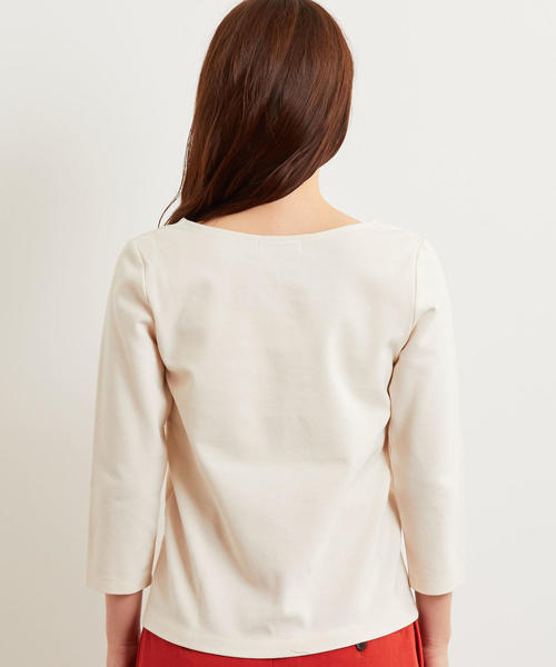 green label relaxing（グリーンレーベルリラクシング）の「FM ミラノポンチ カッティング カットソー ◆（Tシャツ/カットソー・レディース・ブラック/ナチュラル/マスタード・FREE）」の4枚目の写真