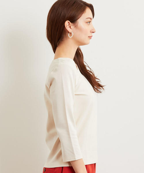 green label relaxing（グリーンレーベルリラクシング）の「FM ミラノポンチ カッティング カットソー ◆（Tシャツ/カットソー・レディース・ブラック/ナチュラル/マスタード・FREE）」の6枚目の写真