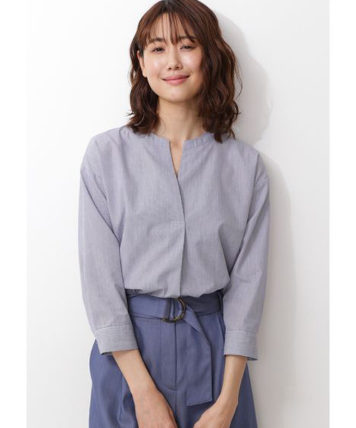 NATURAL BEAUTY BASIC（ナチュラルビューティーベーシック）の「バンドカラースキッパーブラウス（シャツ/ブラウス・レディース・ブラック系その他/オフホワイト/ブルー系その他・LARGE/MEDIUM/SMALL）」の3枚目の写真