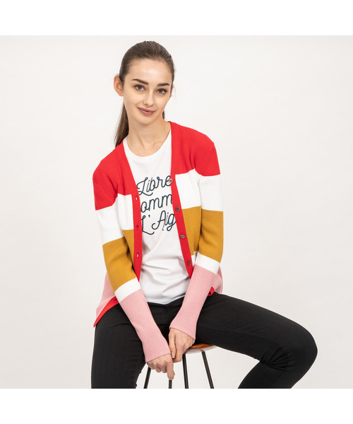 AIGLE(エーグル)の「W CB ビックストライプカーデ(ニット/セーター・レディース・レッド/ブルー・SMALL/MEDIUM/LARGE)」の2枚目の写真