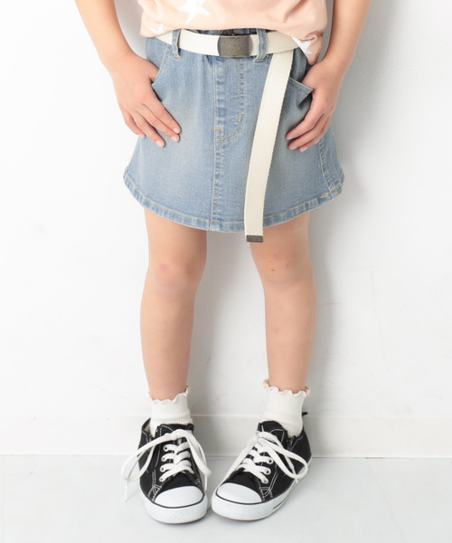 devirock（デビロック）の「デニムスカート（デニムスカート・キッズ・ネイビー/サックスブルー/ブルー系その他/ワンウォッシュ・110cm/100cm/120cm/130cm/140cm/150cm/160cm）」の3枚目の写真