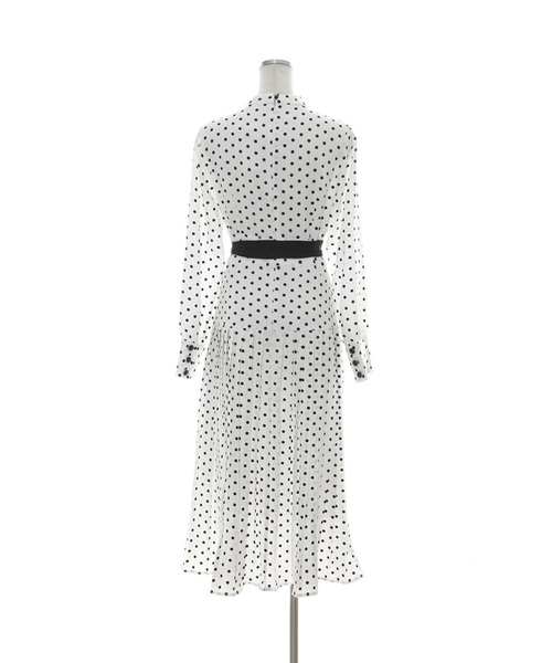 lissi Boutique（リージーブティック）の「パリジェンヌドットフレアプリーツマキシ丈ワンピース（リボン取り外し可能）（ワンピース・レディース・アイボリー・FREE）」の4枚目の写真