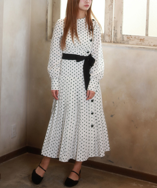 lissi Boutique（リージーブティック）の「パリジェンヌドットフレアプリーツマキシ丈ワンピース（リボン取り外し可能）（ワンピース・レディース・アイボリー・FREE）」の22枚目の写真