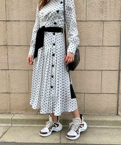 lissi Boutique（リージーブティック）の「パリジェンヌドットフレアプリーツマキシ丈ワンピース（リボン取り外し可能）（ワンピース・レディース・アイボリー・FREE）」の19枚目の写真